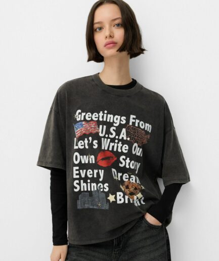 PRINTED OVERSIZE - T-shirt imprimé - mottled dark grey