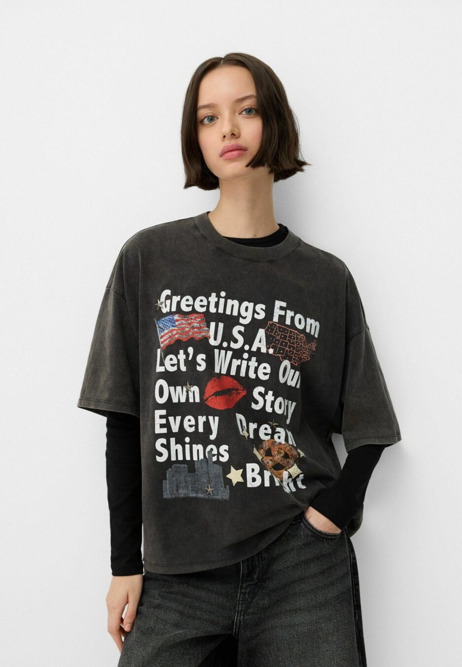 PRINTED OVERSIZE - T-shirt imprimé - mottled dark grey