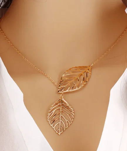 Boho Double Leaves Alloy Clavicle Necklace Jewelry for Women