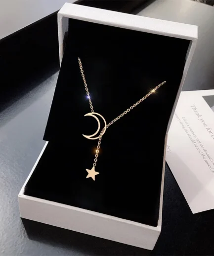 Simple Moon Star Pendant Choker Necklace for Women