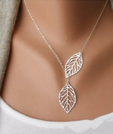 Boho Double Leaves Alloy Clavicle Necklace Jewelry for Women