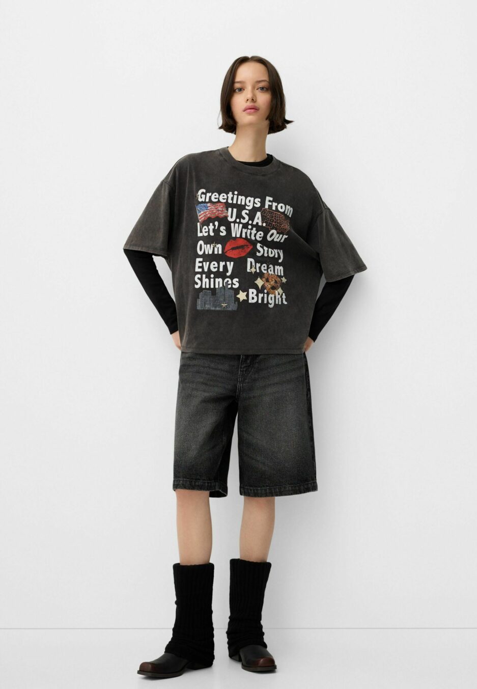 PRINTED OVERSIZE - T-shirt imprimé - mottled dark grey